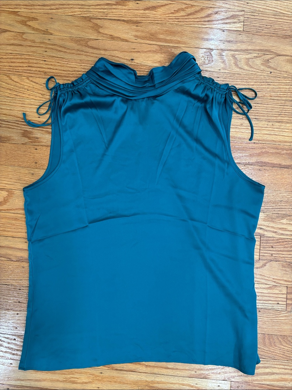 Sleeveless Teal High-Neck Ruched Tie Women's Top
